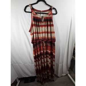 Calvin Klein Maxi Dress 2X Plus Size Sleeveless Abstract Stripe Boho Belted